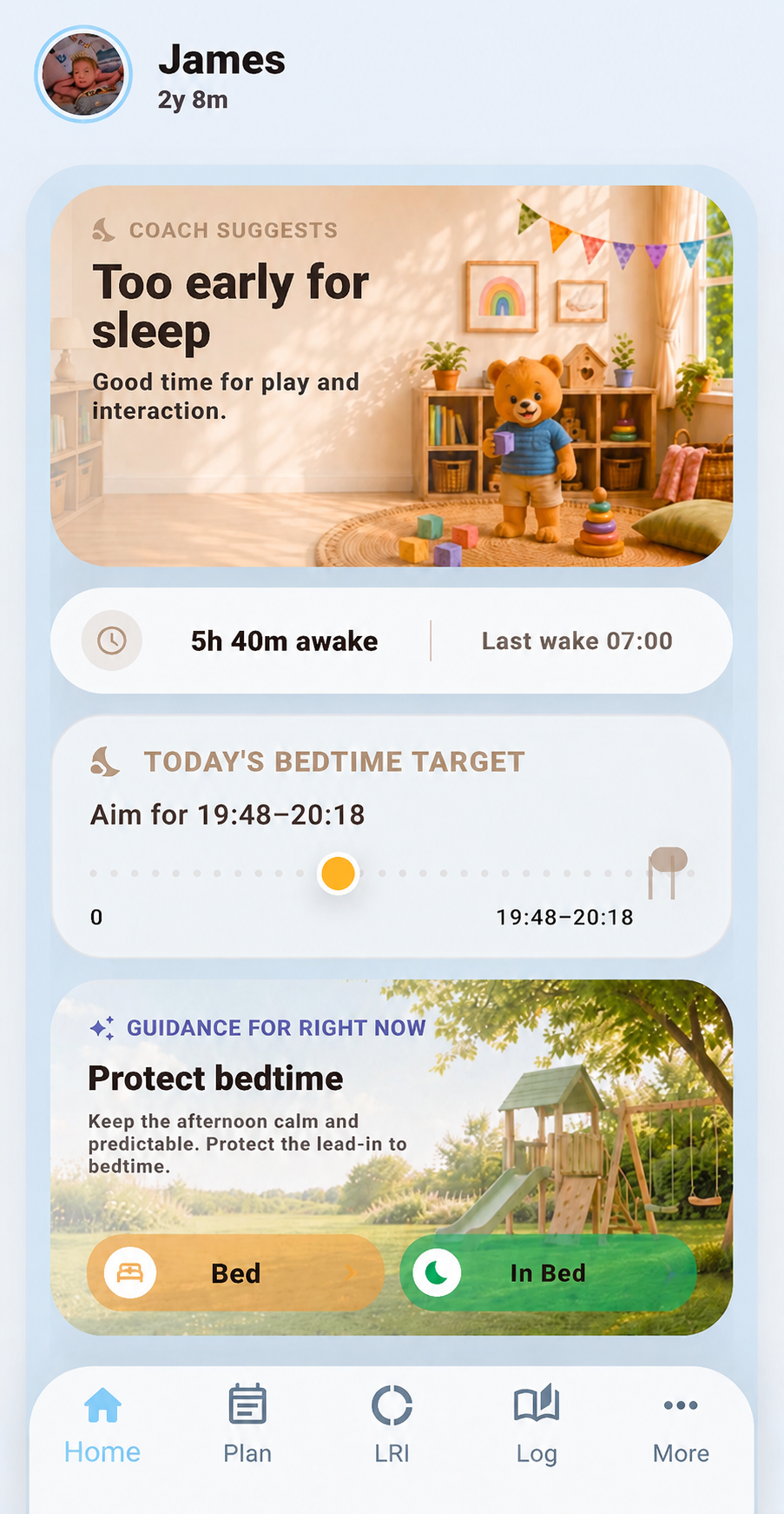 Little Dreams home screen showing adaptive sleep guidance